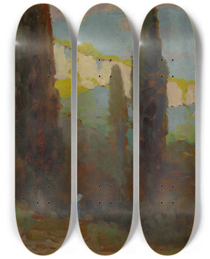Triptych art skateboard deck of Udovt Ordk Poplars By The Road by udovt ordk (1865-1937)