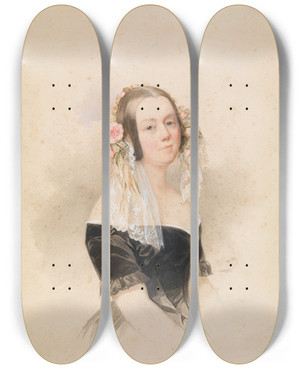 Triptych art skateboard deck of Woldemar Hau Portrait Of A Young Lady by Woldemar Hau (1816-1895)