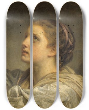 Triptych art skateboard deck of Jeanbaptiste Greuze Tte De Jeune Femme by Jean-Baptiste Greuze (1725-1805)