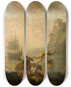 Triptych art skateboard deck of Pierrejacques Volaire Bathing Men by Pierre-Jacques Volaire (1729-1802) Triptych art skateboard deck of Pierrejacques Volaire Bathing Men by Pierre-Jacques Volaire (1729-1802)