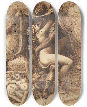 Triptych art skateboard deck of Richard Cosway Venus And Mars by Richard Cosway (1742-1821)