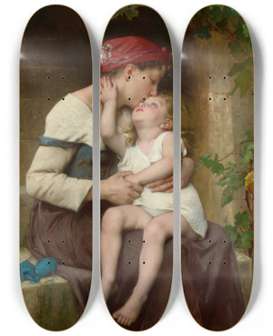 Triptych art skateboard deck of Lonjeanbasile Perrault Mother With Child by Lon-Jean-Basile Perrault (1832-1908)