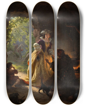 Triptych art skateboard deck of Daniel Maclise Gypsy Fortune Teller by Daniel Maclise (1806-1870)