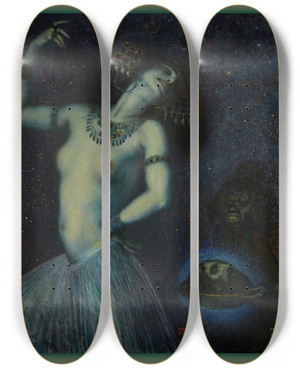 Triptych art skateboard deck of Franz Von Stuck Salome by Franz Von Stuck (1863-1928)
