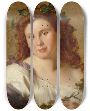 Triptych art skateboard deck of Angilbert Gbel Bacchantin by Angilbert Gobel (1821-1882)