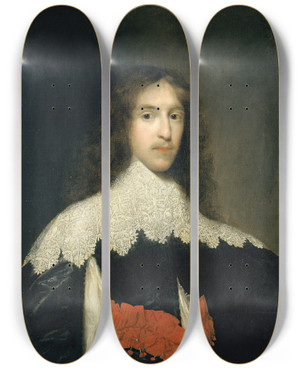 Triptych art skateboard deck of Cornelis Jonson Van Ceulen Portrait Of A Gentleman_2 by Cornelis Johnson Van Ceulen (1593-1661)