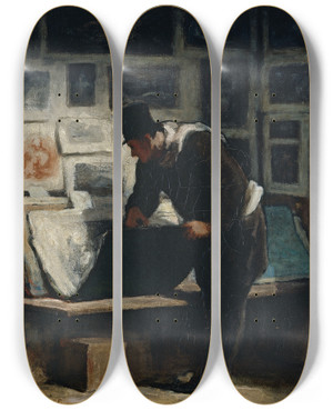 Triptych art skateboard deck of Honor Daumier Lamateur Destampes by Honore Daumier (1808-1879)