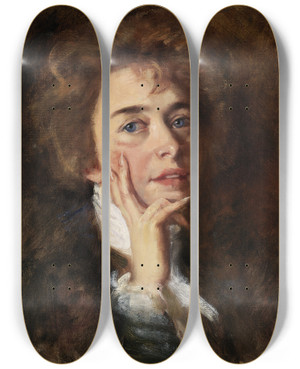 Triptych art skateboard deck of Alice Pike Barney Selfportrait Withjabot by Alice Pike Barney (1857-1931)