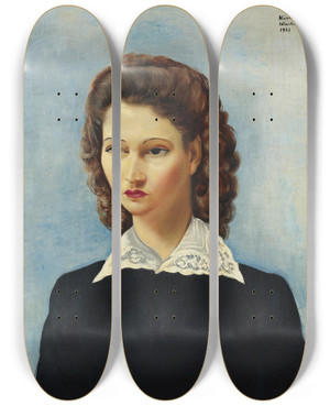 Triptych art skateboard deck of Mose Kisling La Belle Brsilienne by Moise Kisling (1891-1953)