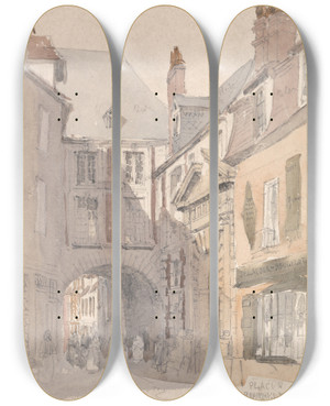 Triptych art skateboard deck of David Cox Place St Barthlemy Rouen by David Cox (1783-1859)