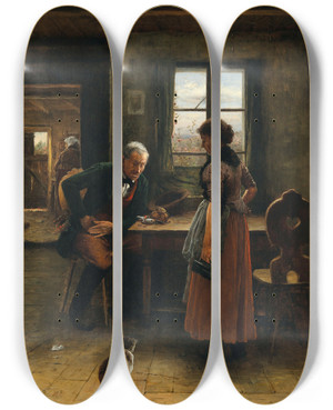 Triptych art skateboard deck of Vclav Brok The Last Penny by Vaclav Brozik (1851-1901)