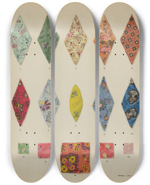 Triptych art skateboard deck of Francis Law Durand Detail Of Quilt by Francis Law Durand (1935)