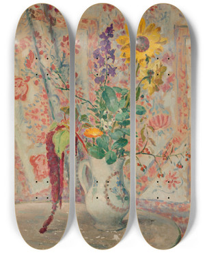 Triptych art skateboard deck of Henri Lebasque Nature Morte Au Bouquet by Henri Lebasque (1865-1937)