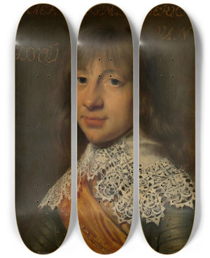 Triptych art skateboard deck of Wybrand De Geest Portrait Of William Frederick Count Of Nassaudietz by Wybrand de Geest (1592-1661)
