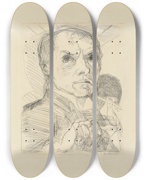 Triptych art skateboard deck of Max Beckmann Selfportrait With Stylus by Max Beckmann (1884-1950)