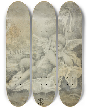 Triptych art skateboard deck of After Bartolommeo Schedoni Cupid In A Landscape by After Bartolommeo Schedoni (1578-1615)
