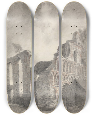 Triptych art skateboard deck of John Constable Ruin Of St Botolphs Priory Colchester by John Constable (1776-1837)