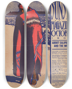 Triptych art skateboard deck of Maynard Dixon Sunset Magazine October by Maynard Dixon (1875-1946)