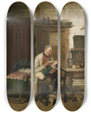 Triptych art skateboard deck of August Jernberg Farfar by August Jernberg (1826-1896)