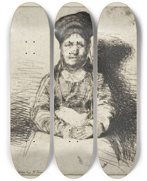 Triptych art skateboard deck of James Abbott Mcneill Whistler La Rtameuse by James Abbott Mcneill Whistler (1834-1903)