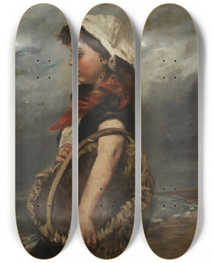 Triptych art skateboard deck of Alice Pike Barney Girl With Basket by Alice Pike Barney (1857-1931)