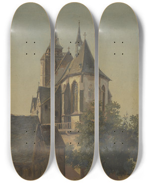 Triptych art skateboard deck of Johann Friedrich Hoff St Ursula In Oberursel_2 by Johann Friedrich Hoff (1832-1913)