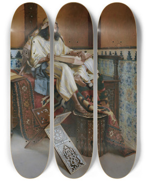 Triptych art skateboard deck of Rudolf Ernst The Scholar by Rudolf Ernst (1854-1932)
