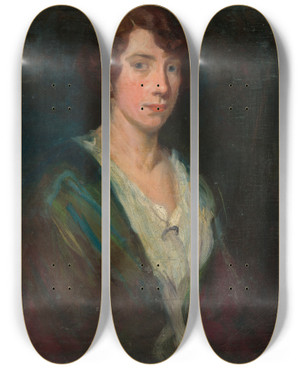 Triptych art skateboard deck of Udovt Pitthordt Portrait Of The Artists Daughter I by udovt Pitthordt (1860-1946)