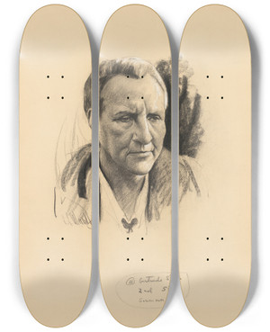 Triptych art skateboard deck of Samuel Johnson Woolf Gertrude Stein by Samuel Johnson Woolf (1880-1948)
