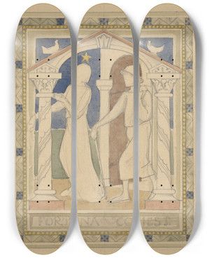 Triptych art skateboard deck of Antoon Derkinderen Fortuna Comes by Antoon Derkinderen (1859-1925)