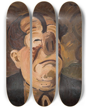Triptych art skateboard deck of Cyprin Majernk Crying Clown by Cyprian Majernik (1909-1945)