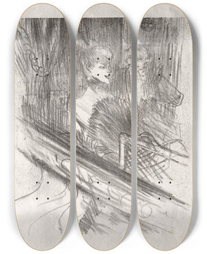 Triptych art skateboard deck of Henri De Toulouselautrec Au Pied Du Sina Le Baron Mose by Henri de Toulouse-Lautrec (1864-1901)