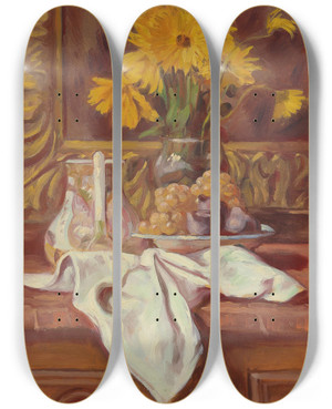 Triptych art skateboard deck of Emile Bernard Nature Morte Aux Figues Et Soleils by Emile Bernard (1868-1941)