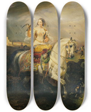 Triptych art skateboard deck of Horace Vernet An Algerian Lady Hawking by Horace Vernet (1789-1863)