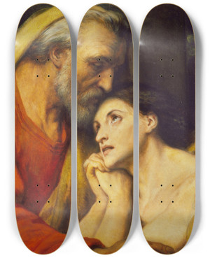 Triptych art skateboard deck of Ary Scheffer The Return Of The Prodigal Son by Ary Scheffer (1795-1858)