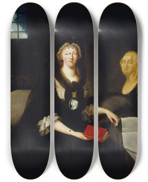 Triptych art skateboard deck of Anne Flore Millet Portrait De Marieantoinette Au Temple by Anne Flore Millet (1749-1826)