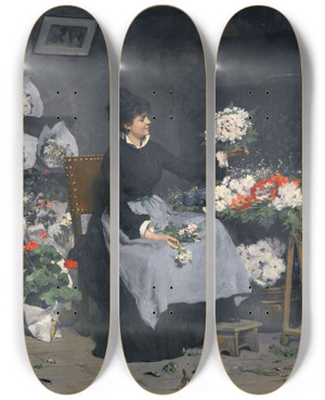 Triptych art skateboard deck of Victor Gabriel Gilbert Lamarchande De Fleurs by Victor Gabriel Gilbert (1847-1933)
