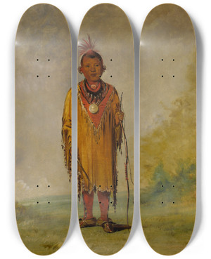 Triptych art skateboard deck of George Catlin Mesuwahk Deers Hair Favorite Son Of Keeokk by George Catlin (1796-1872)