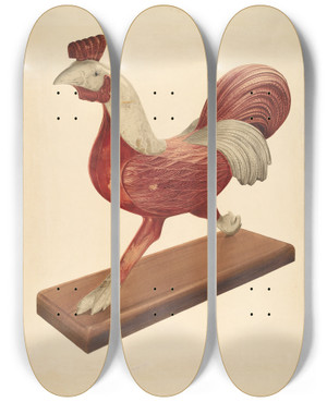 Triptych art skateboard deck of Howard Weld Rooster by Howard Weld
