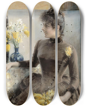 Triptych art skateboard deck of Albert Edelfelt Parisienne by Albert Edelfelt (1854-1905)