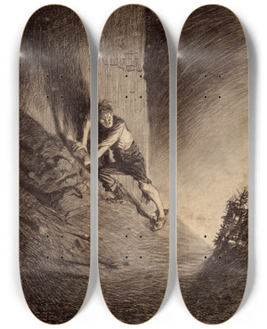 Triptych art skateboard deck of Henrique Alvim Corra Frightened Human by Henrique Alvim Correa (1876-1910)