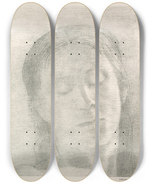 Triptych art skateboard deck of Odilon Redon Eyes Closed by Odilon Redon (1840-1916)