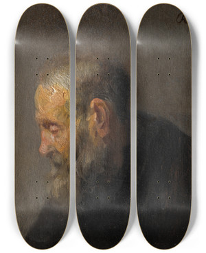 Triptych art skateboard deck of Rembrandt Van Rijn Study Of An Old Man In Profile by Rembrandt Van Rijn (1606-1669) Triptych art skateboard deck of Rembrandt Van Rijn Study Of An Old Man In Profile by Rembrandt Van Rijn (1606-1669)