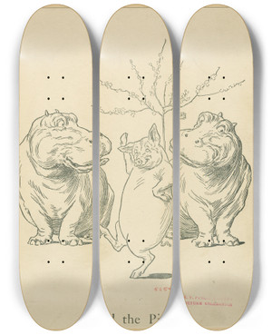 Triptych art skateboard deck of Leonard Leslie Brooke And The Pig by Leonard Leslie Brooke (1862-1940)