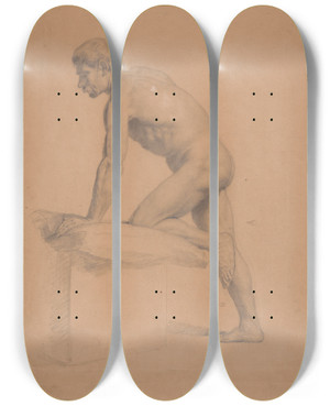Triptych art skateboard deck of Jzef Simmler Study Of A Nude Male_1 by Jozef Simmler (1823-1868)