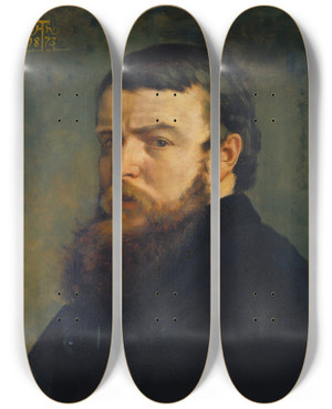 Triptych art skateboard deck of Hans Thoma Selfportrait From Munich by Hans Thoma (1839-1924)