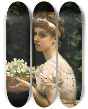 Triptych art skateboard deck of Edward John Poynter Pea Blossoms by Edward John Poynter (1836-1919)