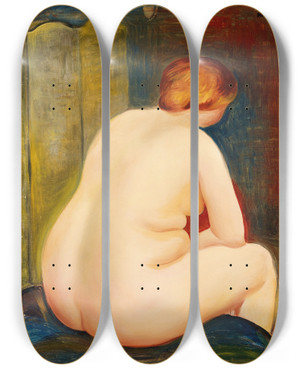 Triptych art skateboard deck of Mose Kisling Nu De Dos by Moise Kisling (1891-1953)