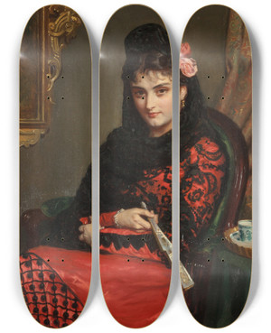 Triptych art skateboard deck of John Bagnold Burgess A Spanish Rose by John Bagnold Burgess (1830-1897)