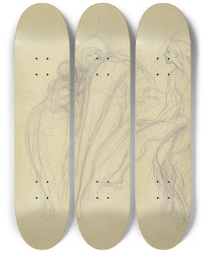 Triptych art skateboard deck of Victor Mller Ein Mann Mit Groem Hut Dem Sich Eine Frau Anschmiegt Rechts Eine Sitzende Figur by Victor Muller (1829-1871)